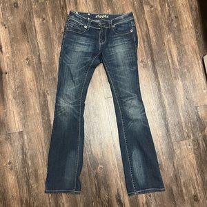 Zipper brand wide leg, low-rise jeans with rhinestone pocket detail. Size 3.